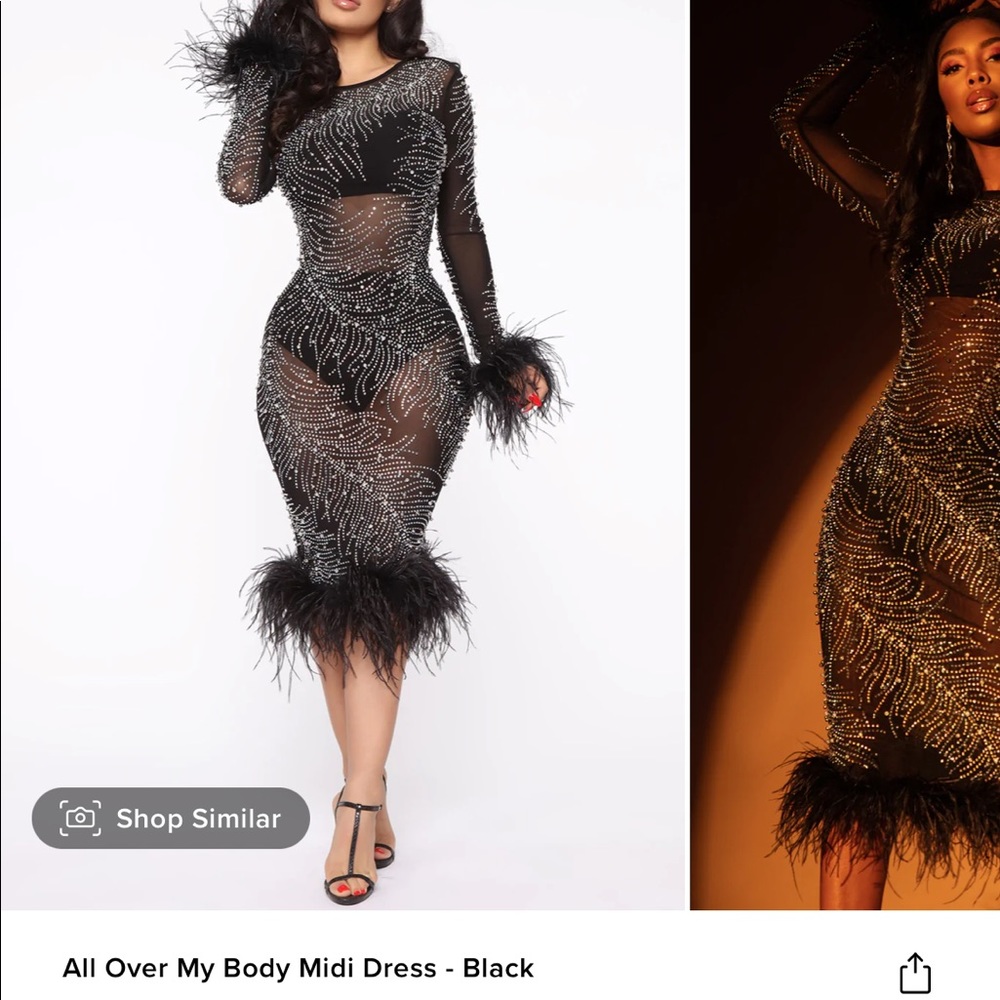 Fashion Nova- all over my body midi dress-black M